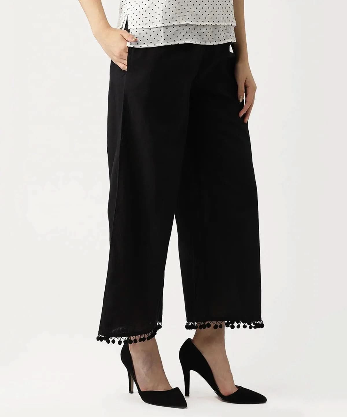Anouk Black Solid Cotton Palazzos