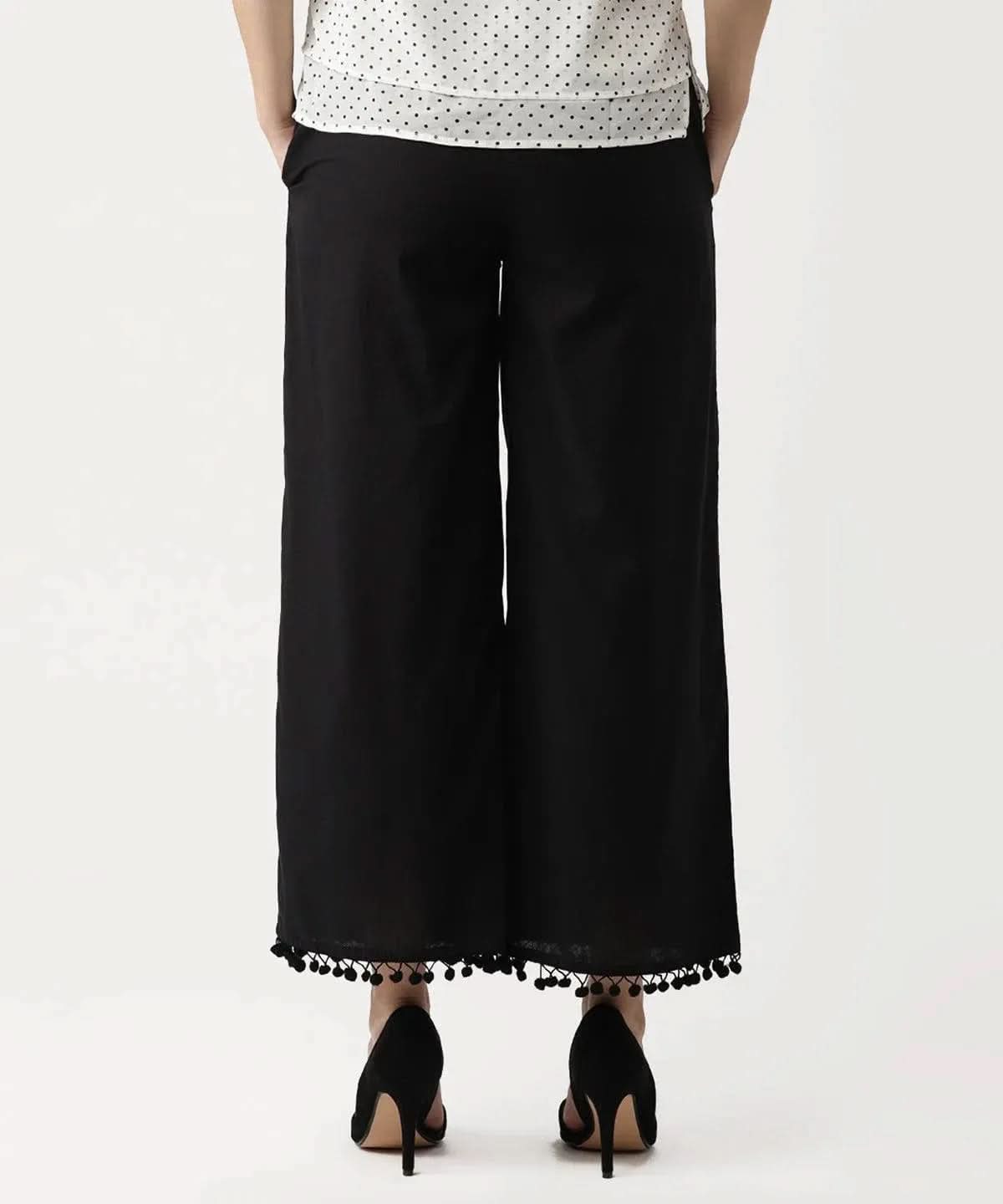 Anouk Black Solid Cotton Palazzos