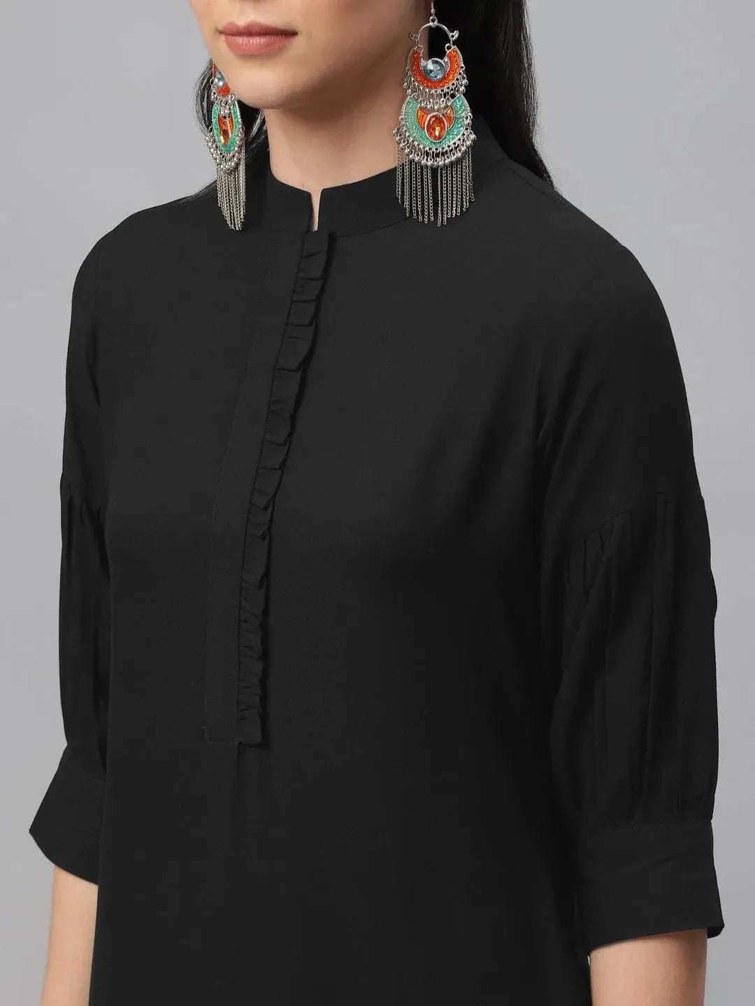 Anouk Black Solid Rayon Kurta