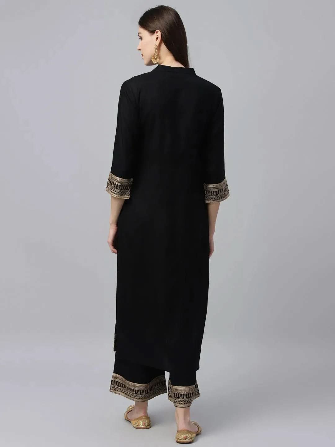Anouk Black Solid Rayon Straight Kurta With Palazzos