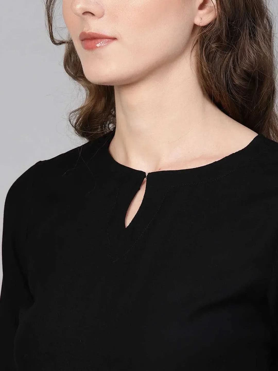 Anouk Black Solid Rayon Straight Kurta With Sharara & Dupatta