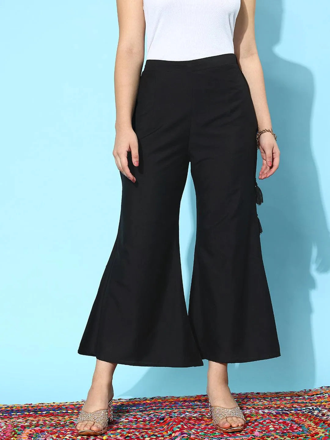 Anouk Black Solid Silk Palazzos