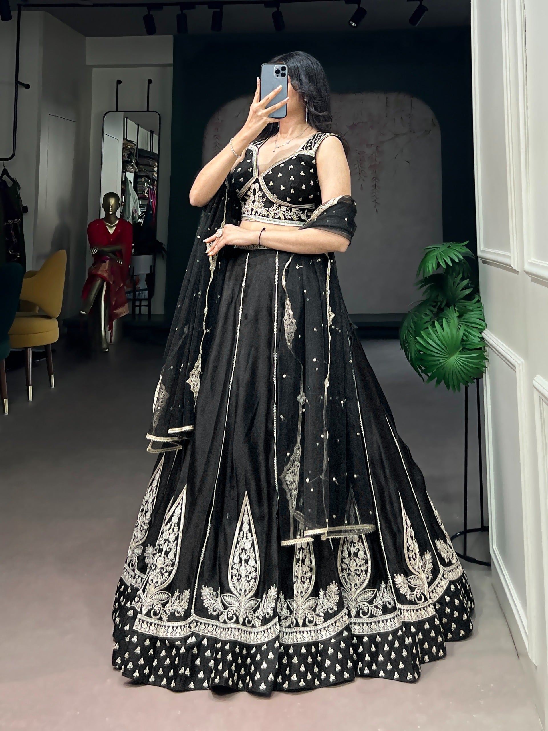 Black Threadwork Lehenga Set