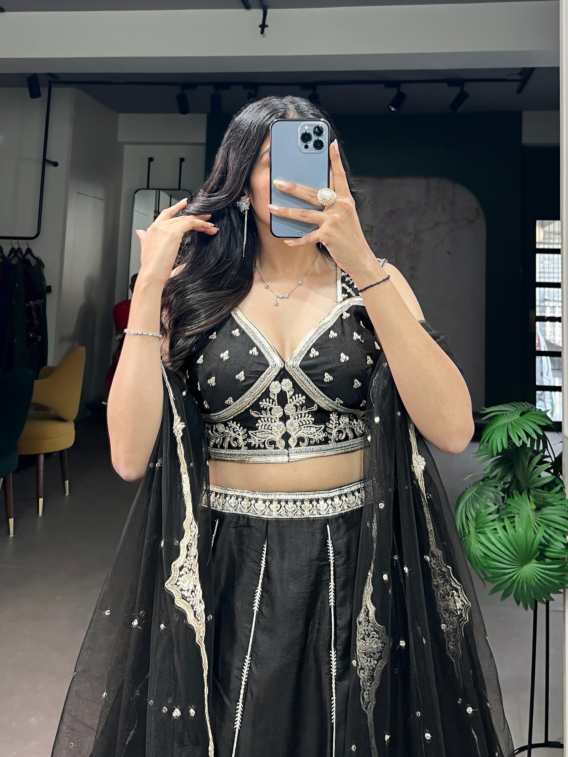 Black Threadwork Lehenga Set