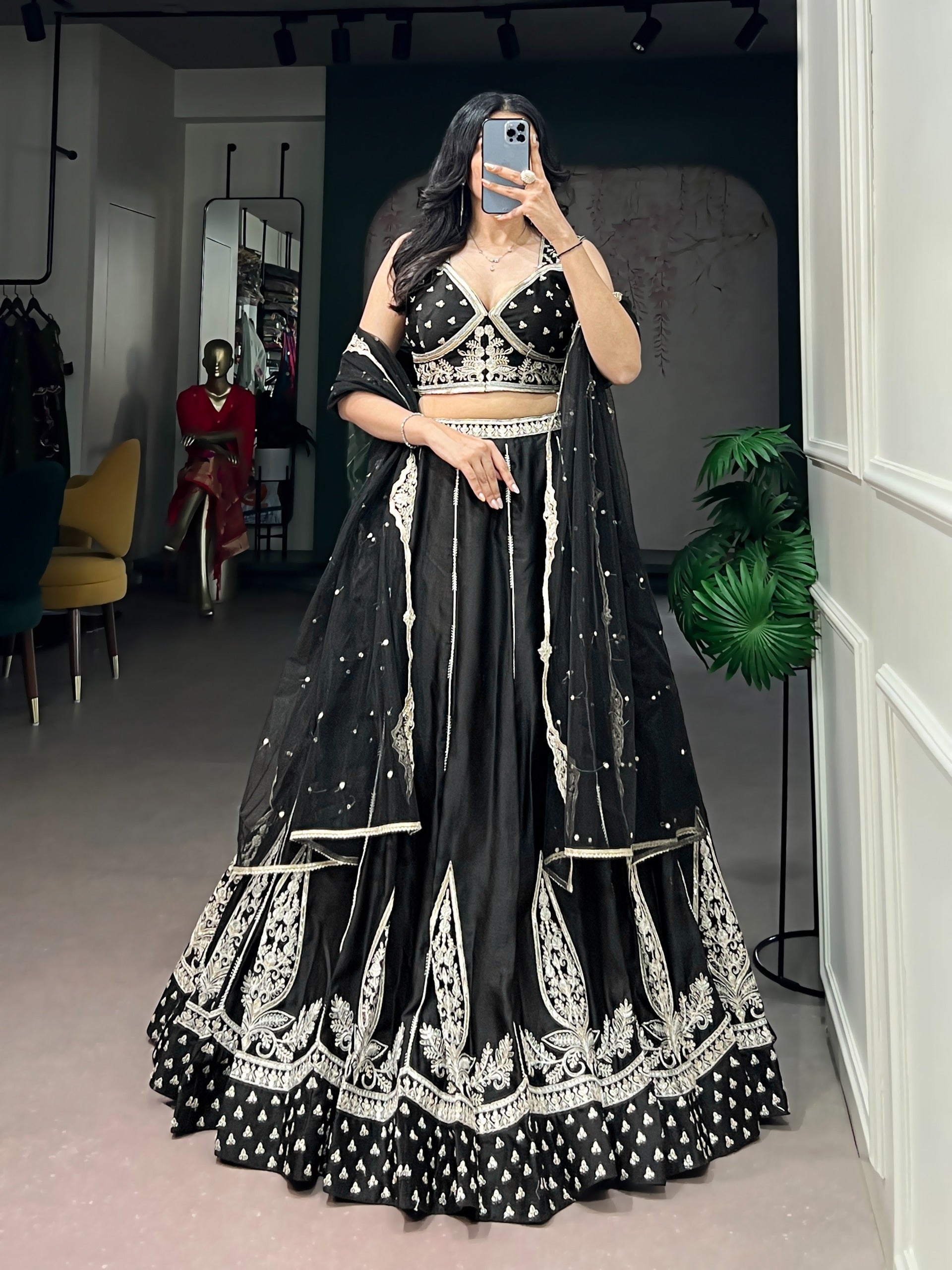 Black Threadwork Lehenga Set
