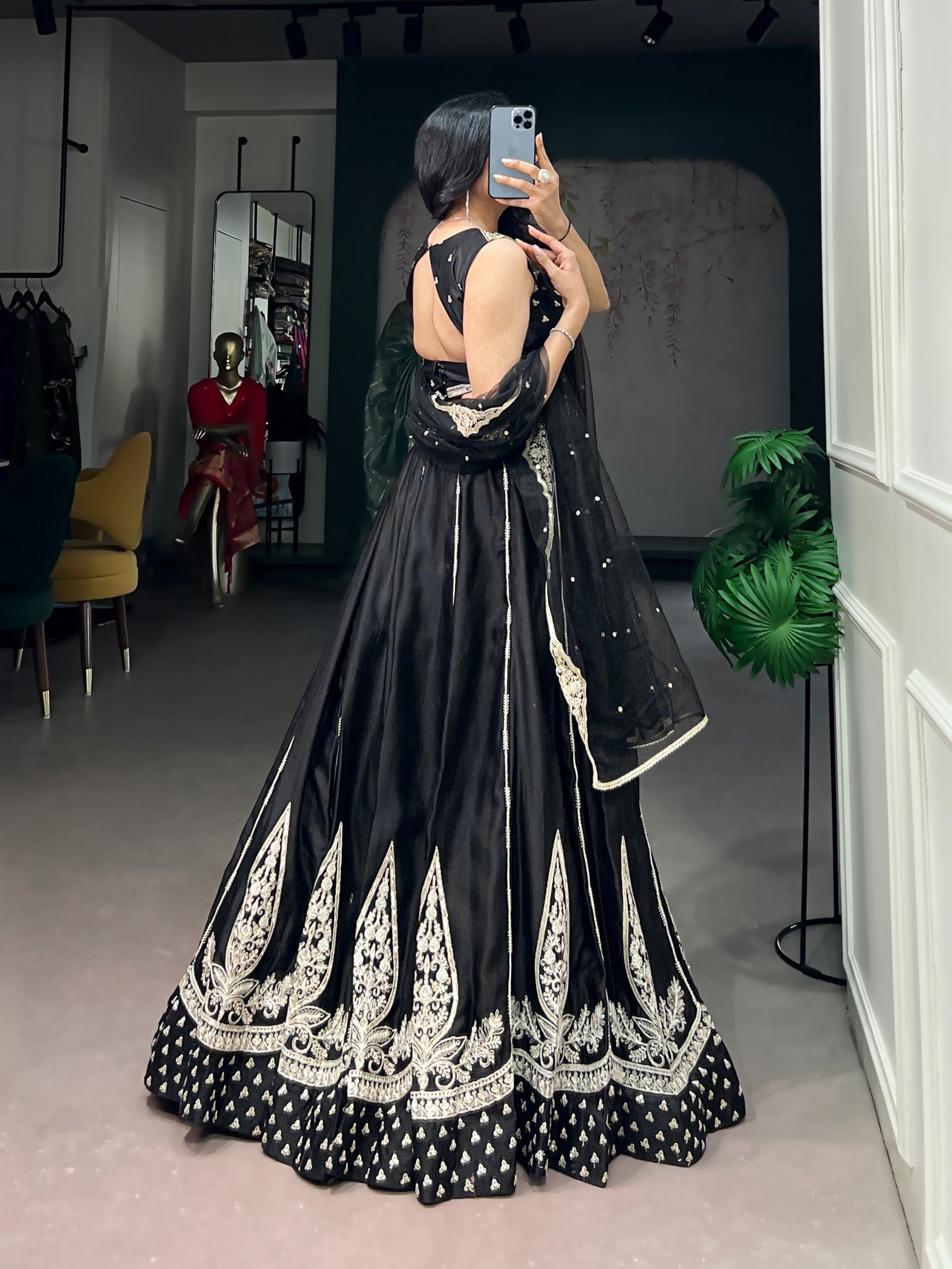 Black Threadwork Lehenga Set
