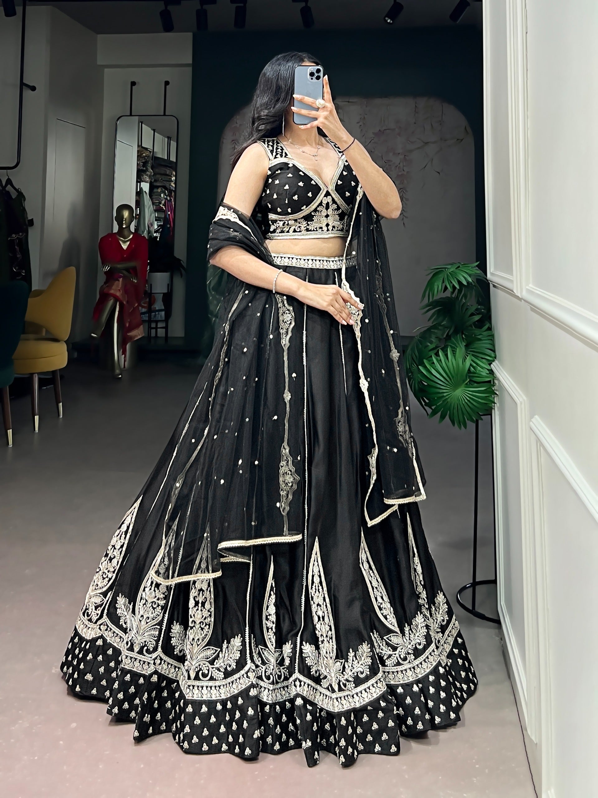 Black Threadwork Lehenga Set