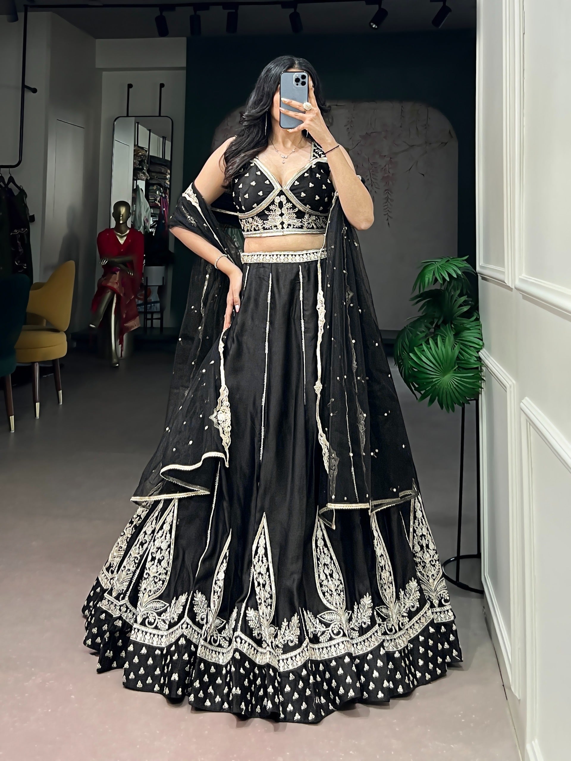 Black Threadwork Lehenga Set