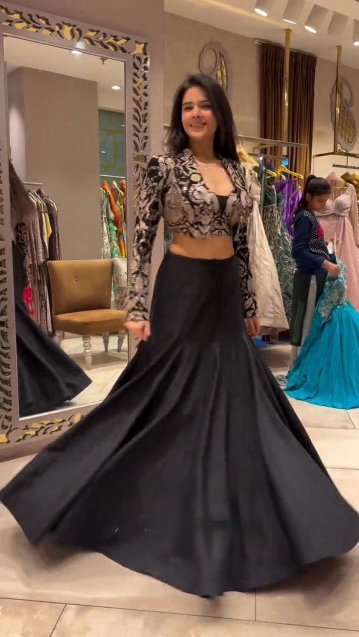 Black Trending 3-Piece Tapeta Silk Lehenga Set with Choli & Koti