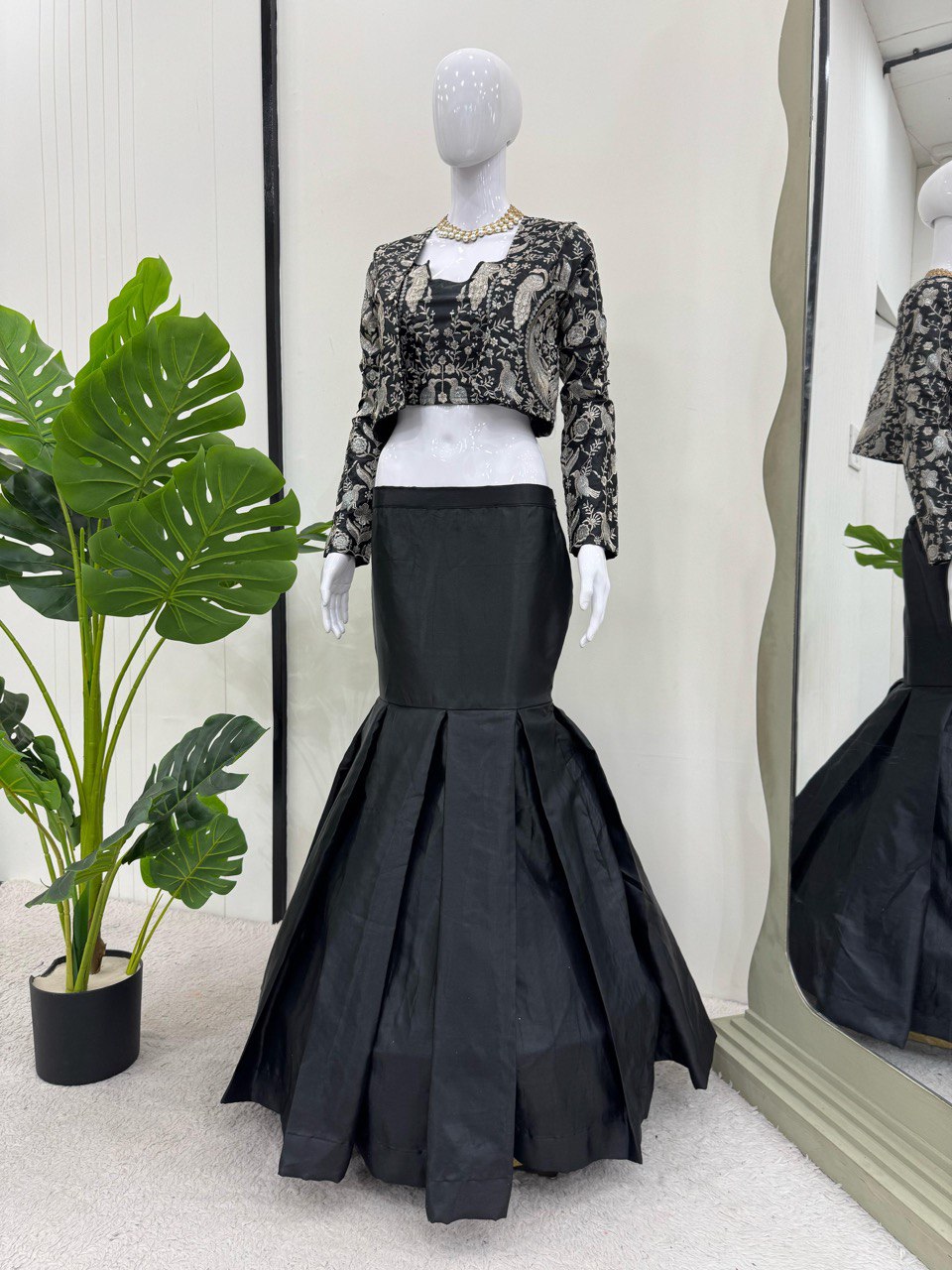 Black Trending 3-Piece Tapeta Silk Lehenga Set with Choli & Koti