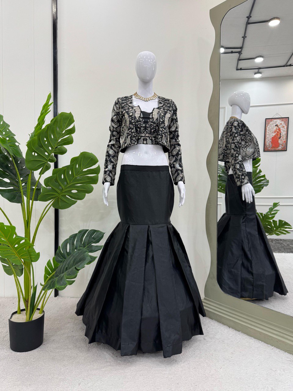Black Trending 3-Piece Tapeta Silk Lehenga Set with Choli & Koti