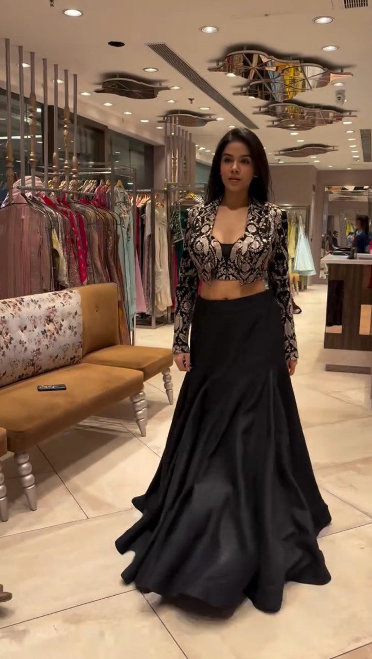 Black Trending 3-Piece Tapeta Silk Lehenga Set with Choli & Koti