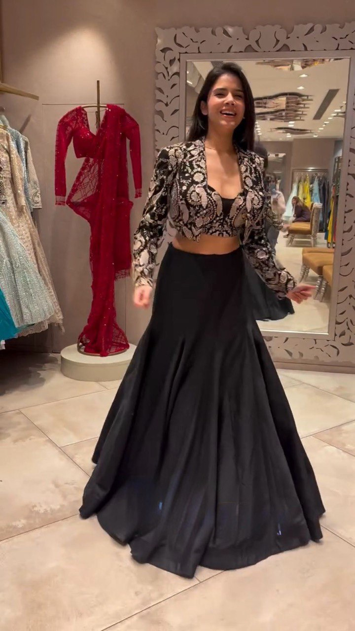 Black Trending 3-Piece Tapeta Silk Lehenga Set with Choli & Koti