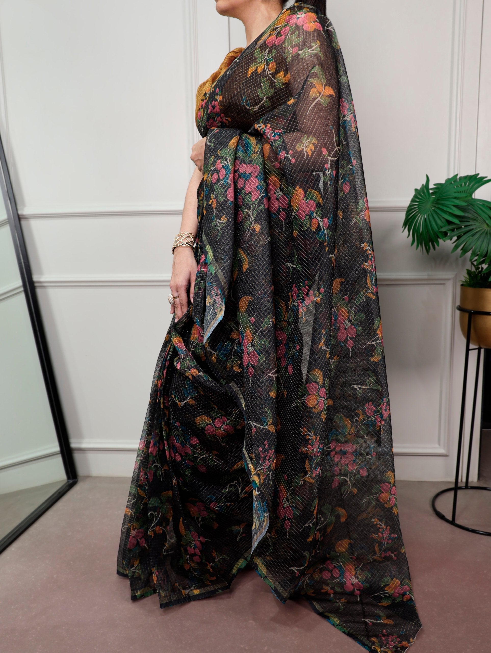 Black Trendy Floral Ethnic Saree
