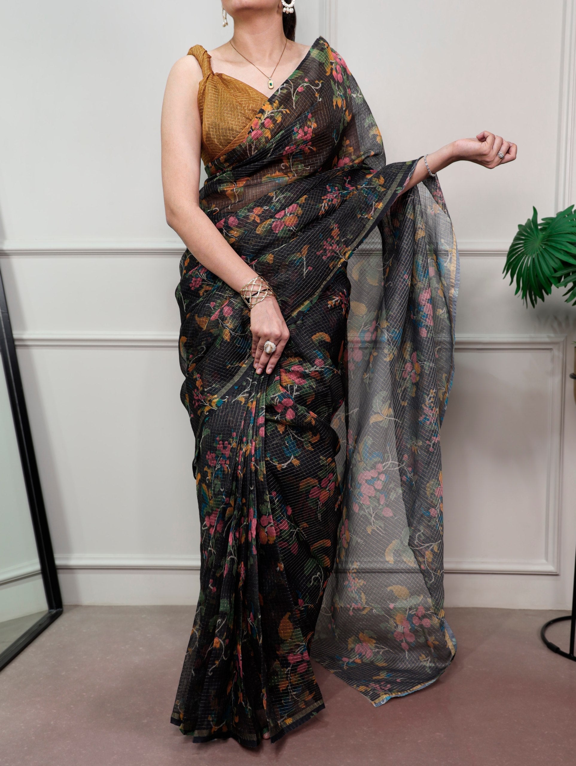 Black Trendy Floral Ethnic Saree