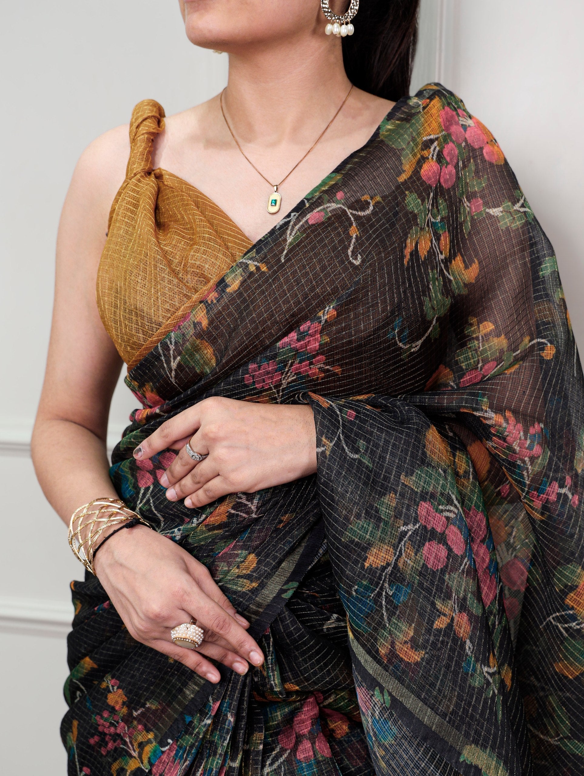 Black Trendy Floral Ethnic Saree