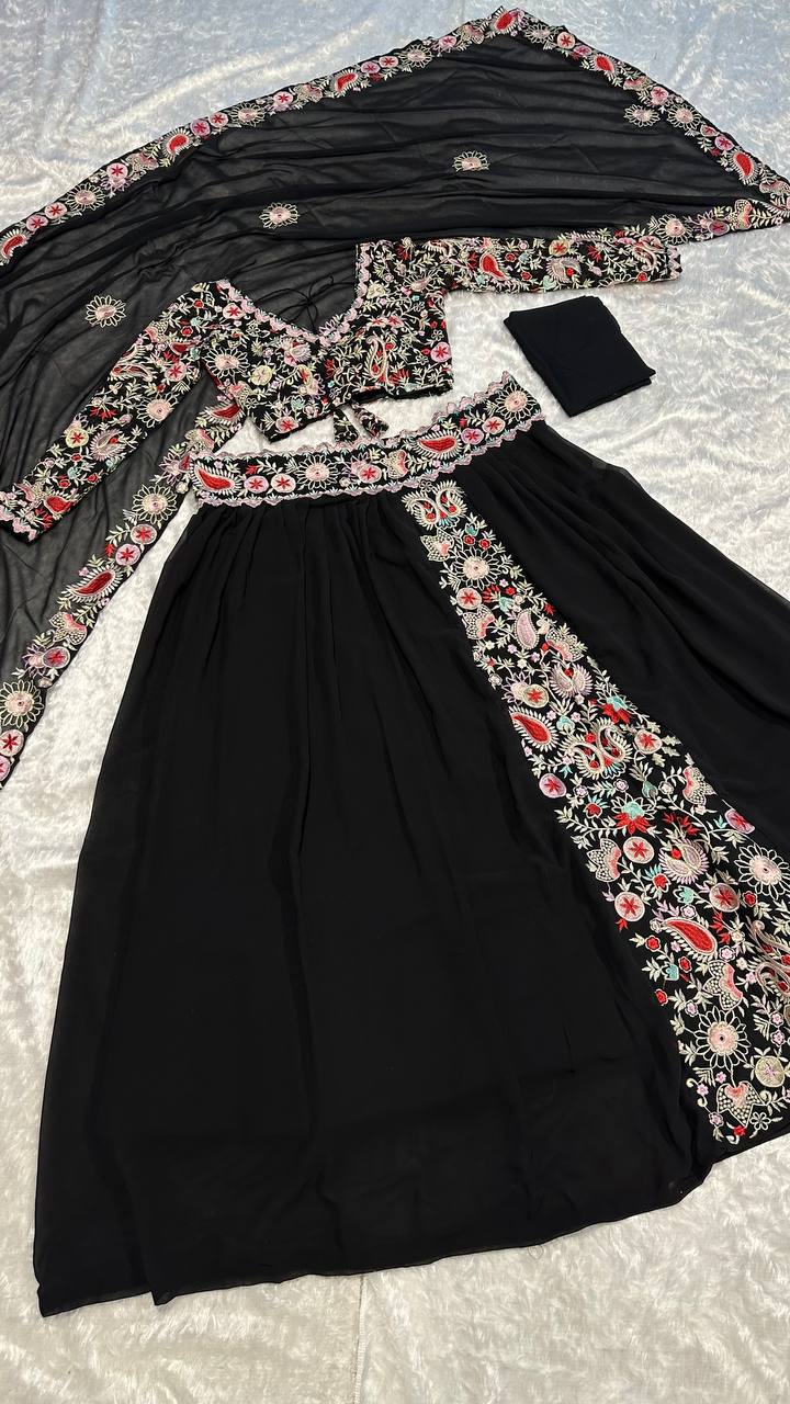 Black Unforgettable Elegance – Georgette Embroidered Lehenga Set