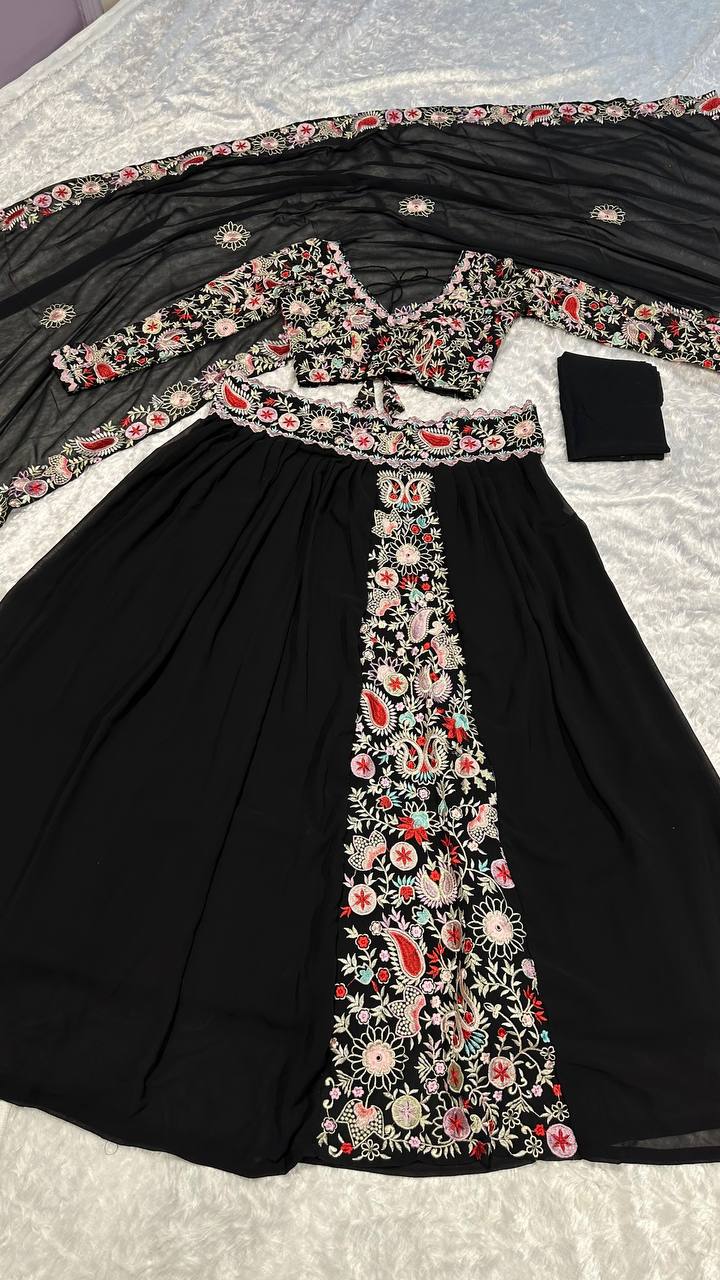 Black Unforgettable Elegance – Georgette Embroidered Lehenga Set