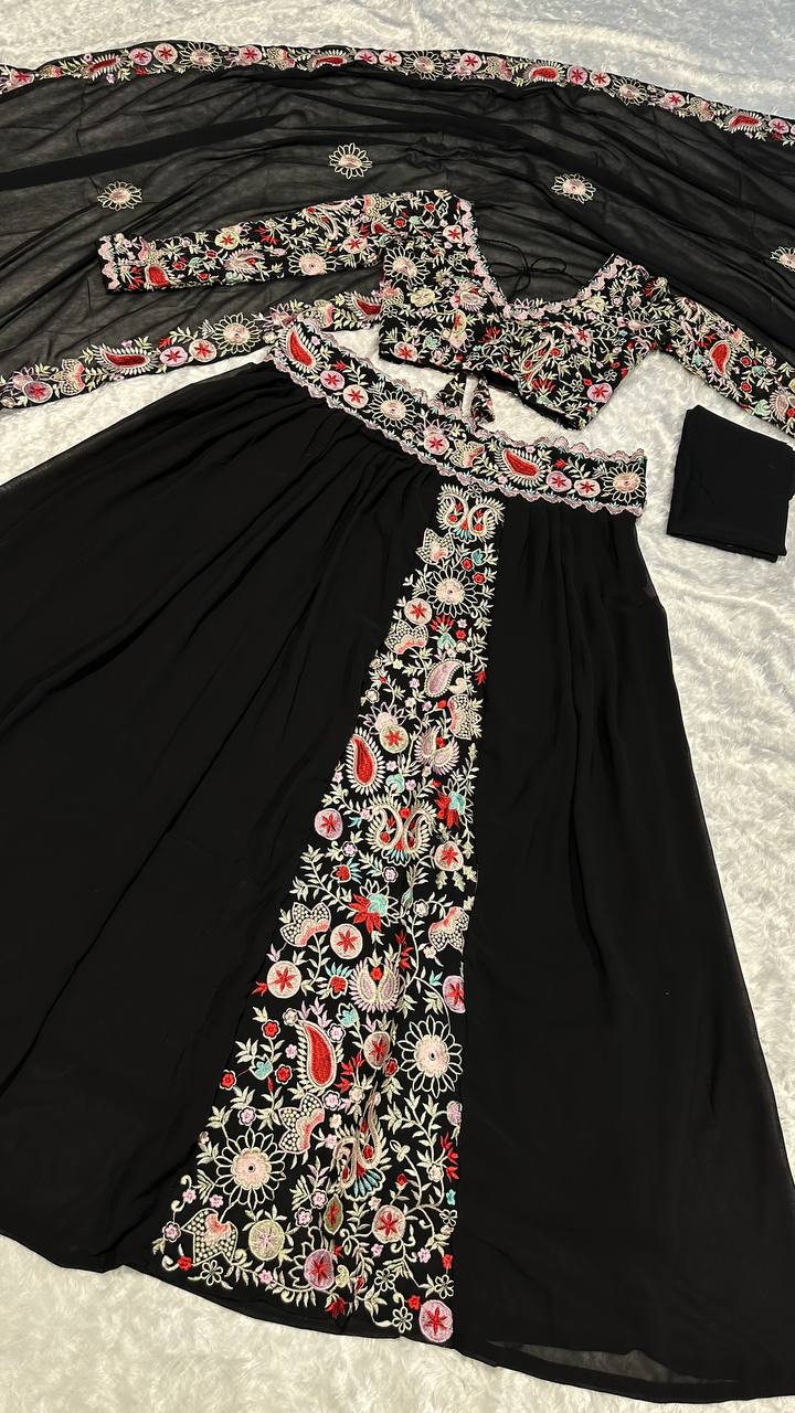 Black Unforgettable Elegance – Georgette Embroidered Lehenga Set