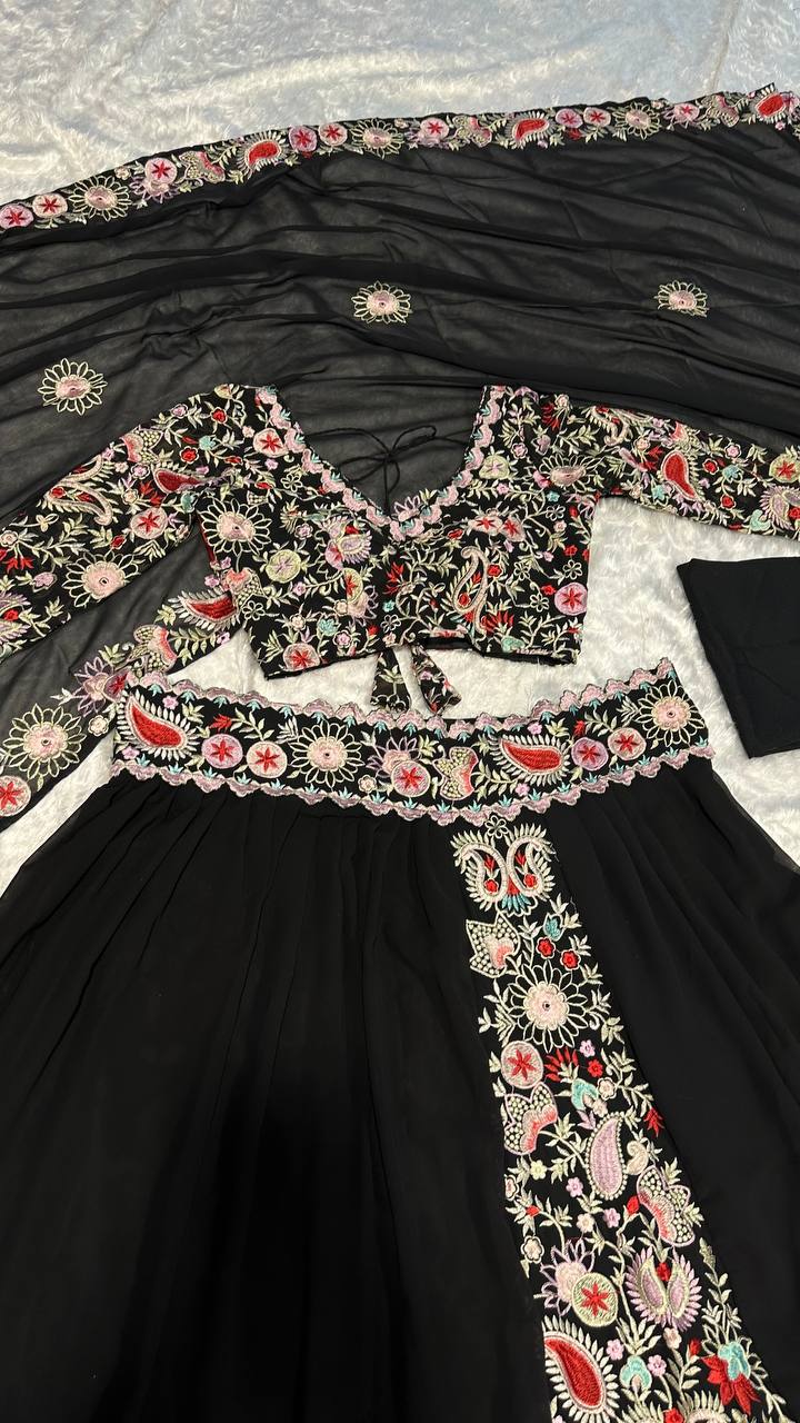 Black Unforgettable Elegance – Georgette Embroidered Lehenga Set