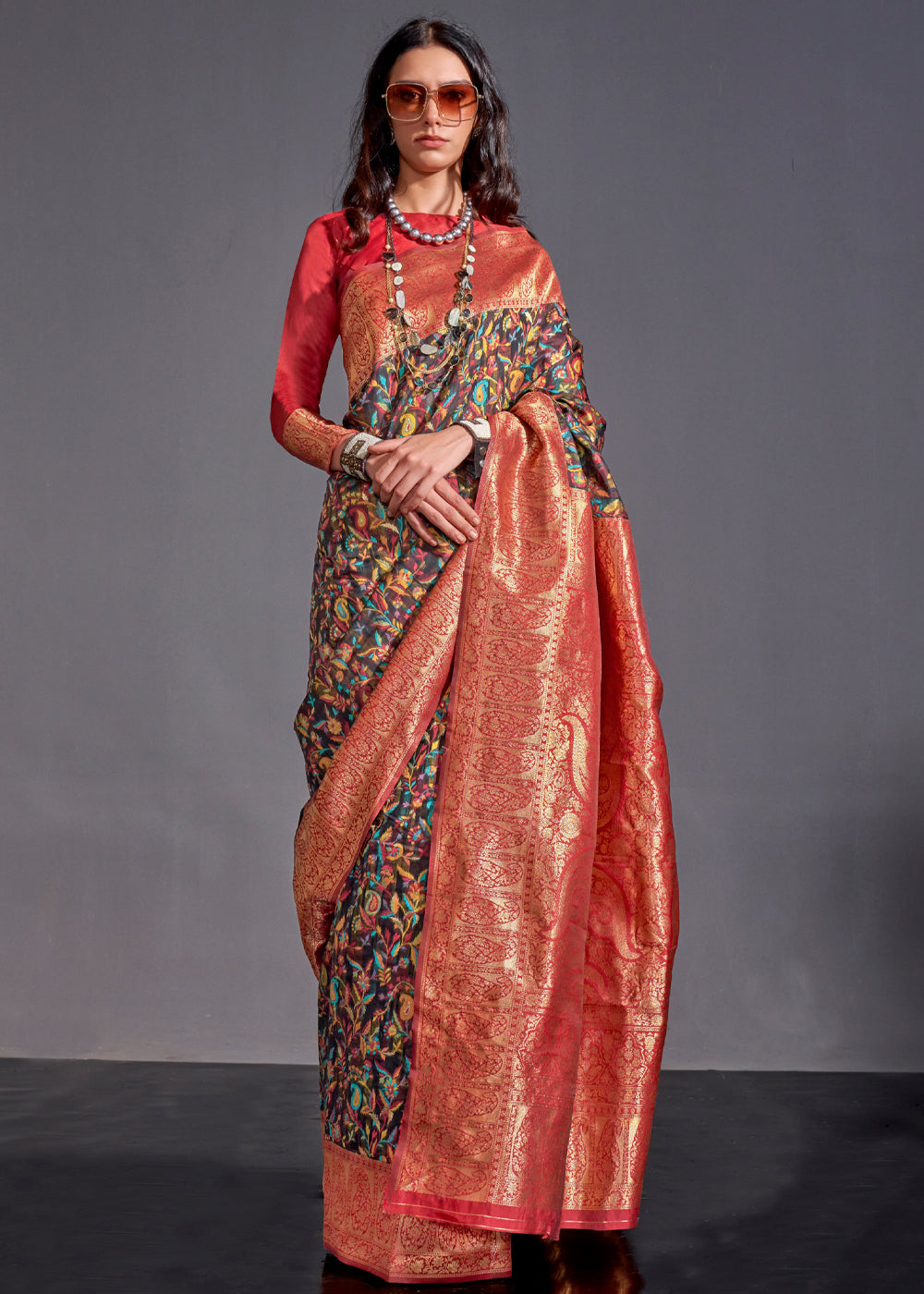 Black & Red Versatile Elegance Modal Silk Saree – Effortless Style for Every Occasion