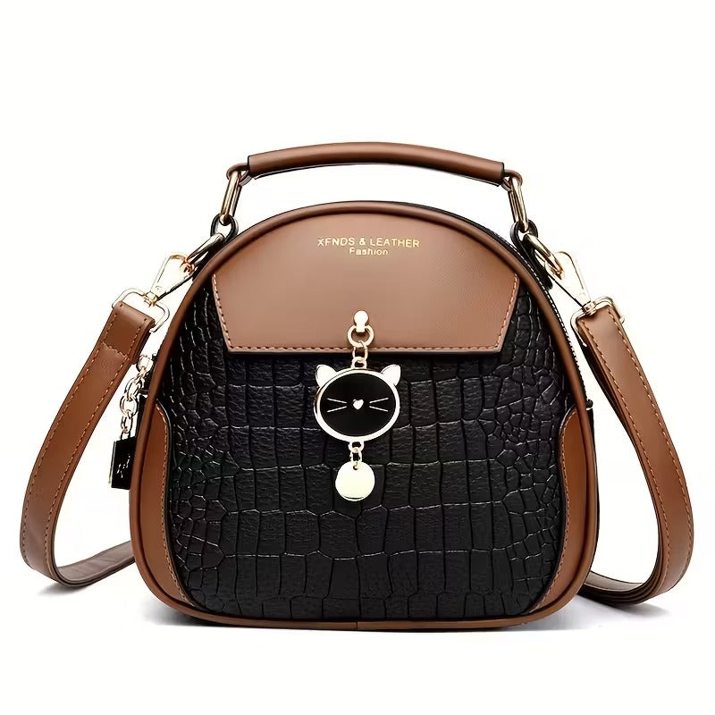 Blue Plaid Round Crossbody Bag for Women | Korean Style Faux Leather Shoulder Purse