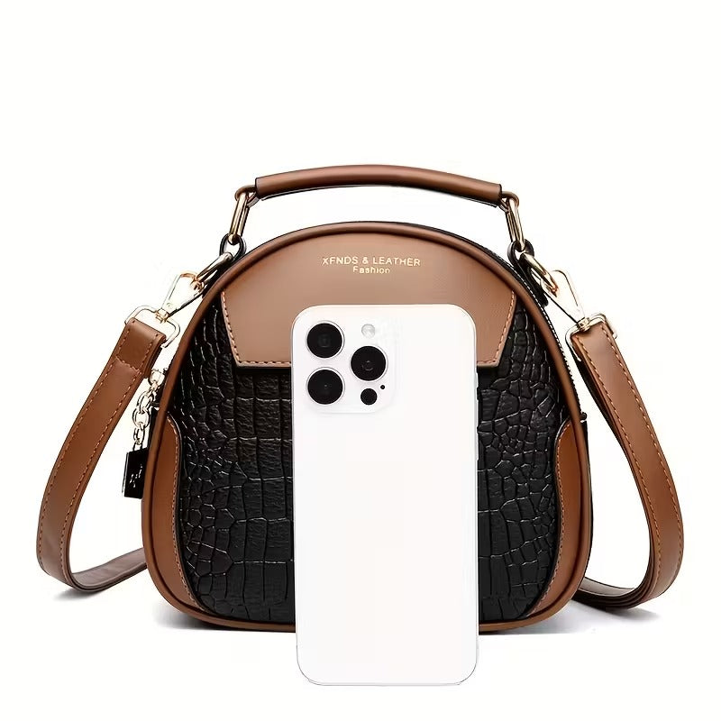 Blue Plaid Round Crossbody Bag for Women | Korean Style Faux Leather Shoulder Purse