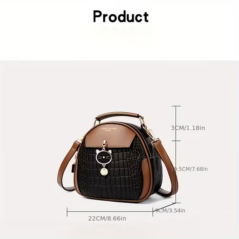 Blue Plaid Round Crossbody Bag for Women | Korean Style Faux Leather Shoulder Purse