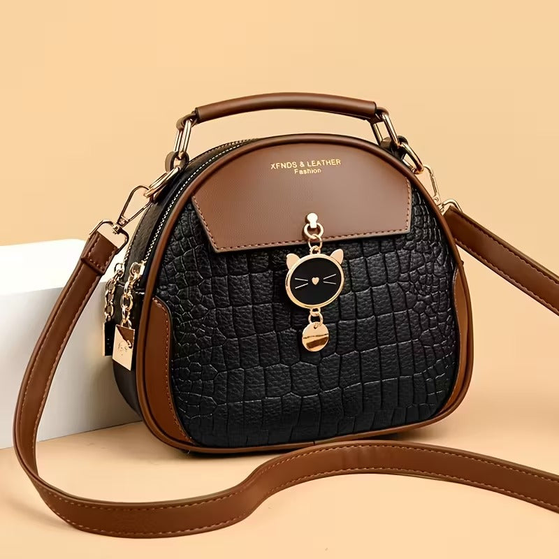 Blue Plaid Round Crossbody Bag for Women | Korean Style Faux Leather Shoulder Purse