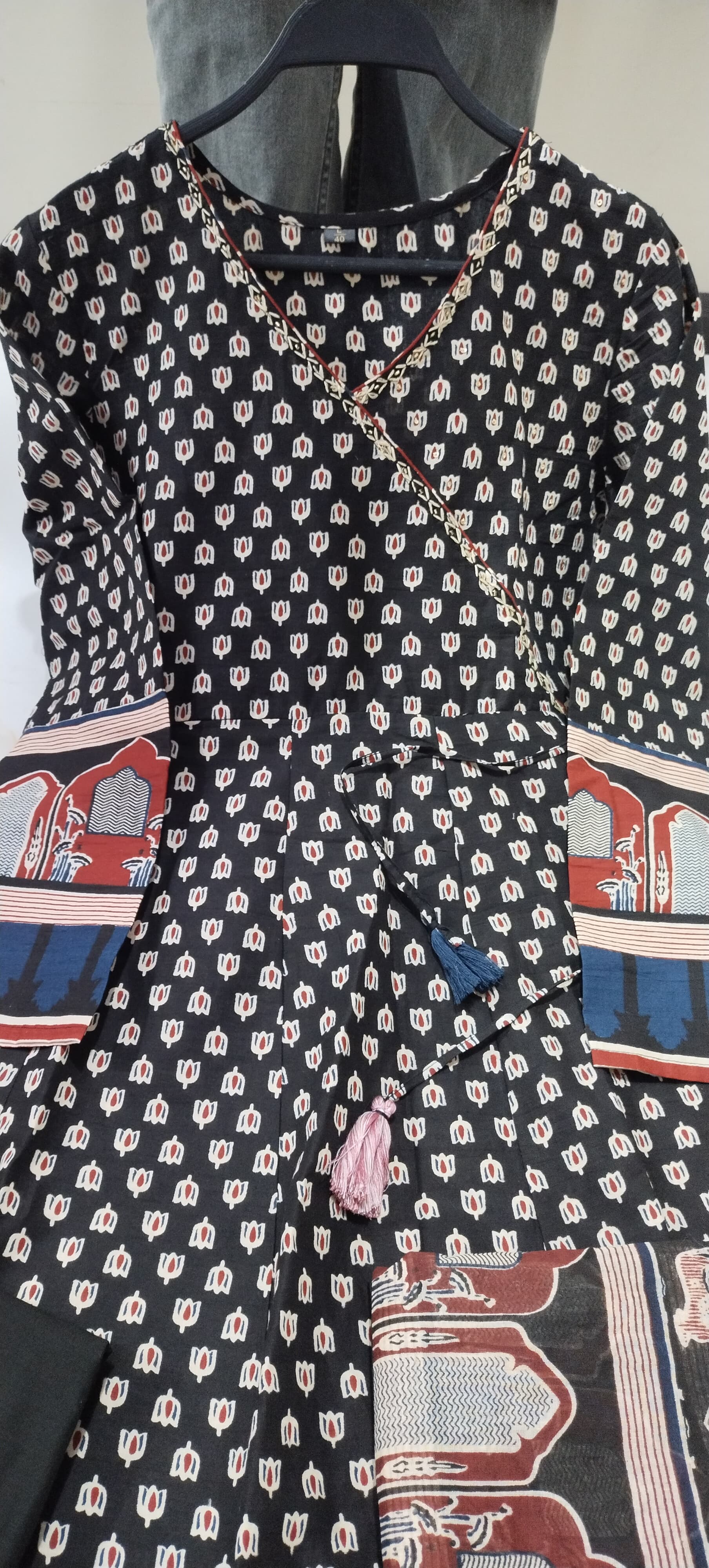 Block Print Cotton Anarkali 3-Piece Dress Set | 49" Kurti, 2.25m Dupatta