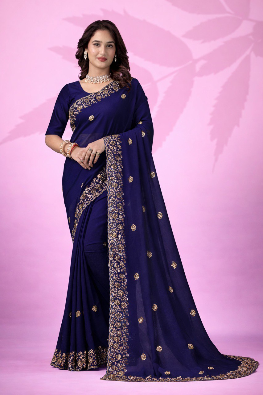 Blue Art Silk Saree with Sequins Work
