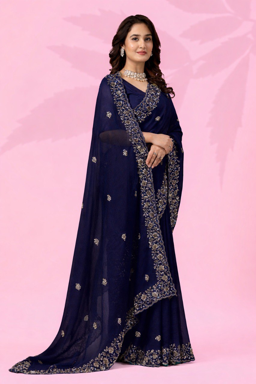 Blue Art Silk Saree with Sequins Work