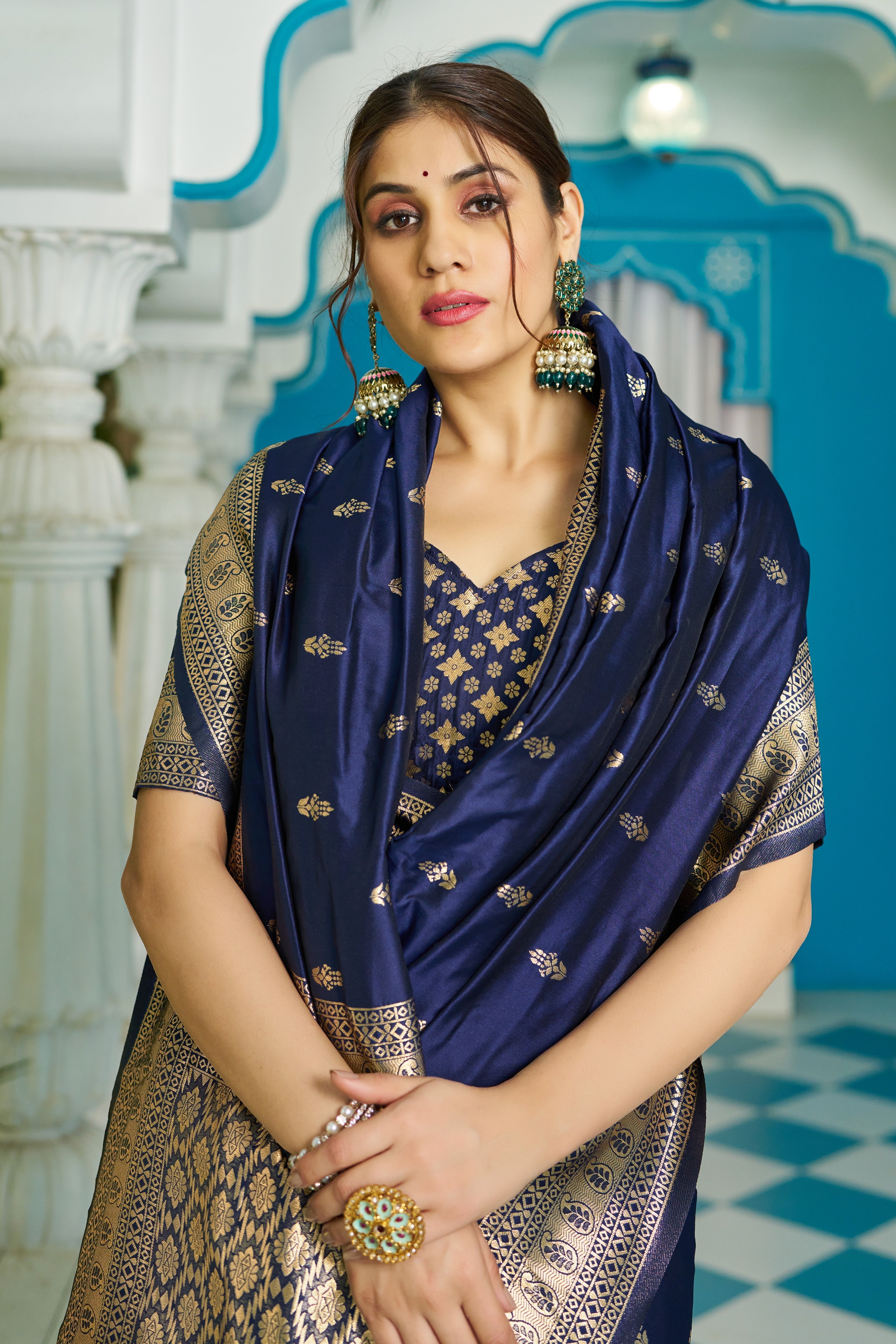 Blue Banarasi Silk Saree With Smashing Blouse Piece