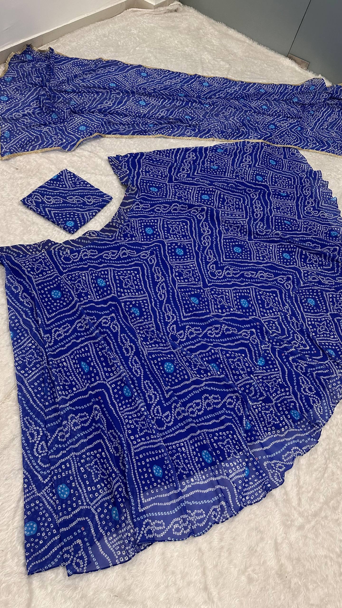 Navratri Special Blue Bandhani Print Faux Georgette Lehenga Choli Set with Dupatta – Festive Wear