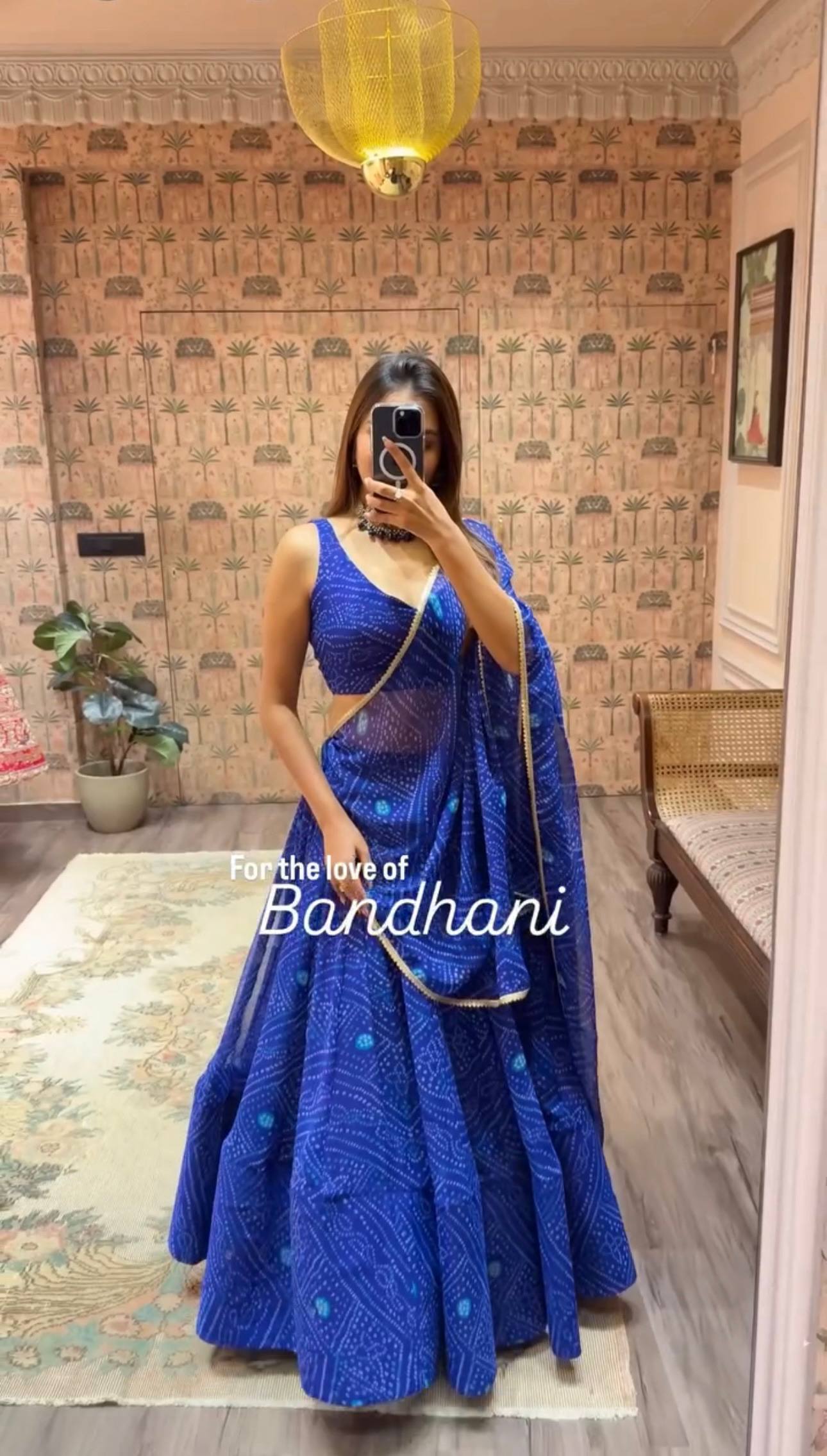 Navratri Special Blue Bandhani Print Faux Georgette Lehenga Choli Set with Dupatta – Festive Wear