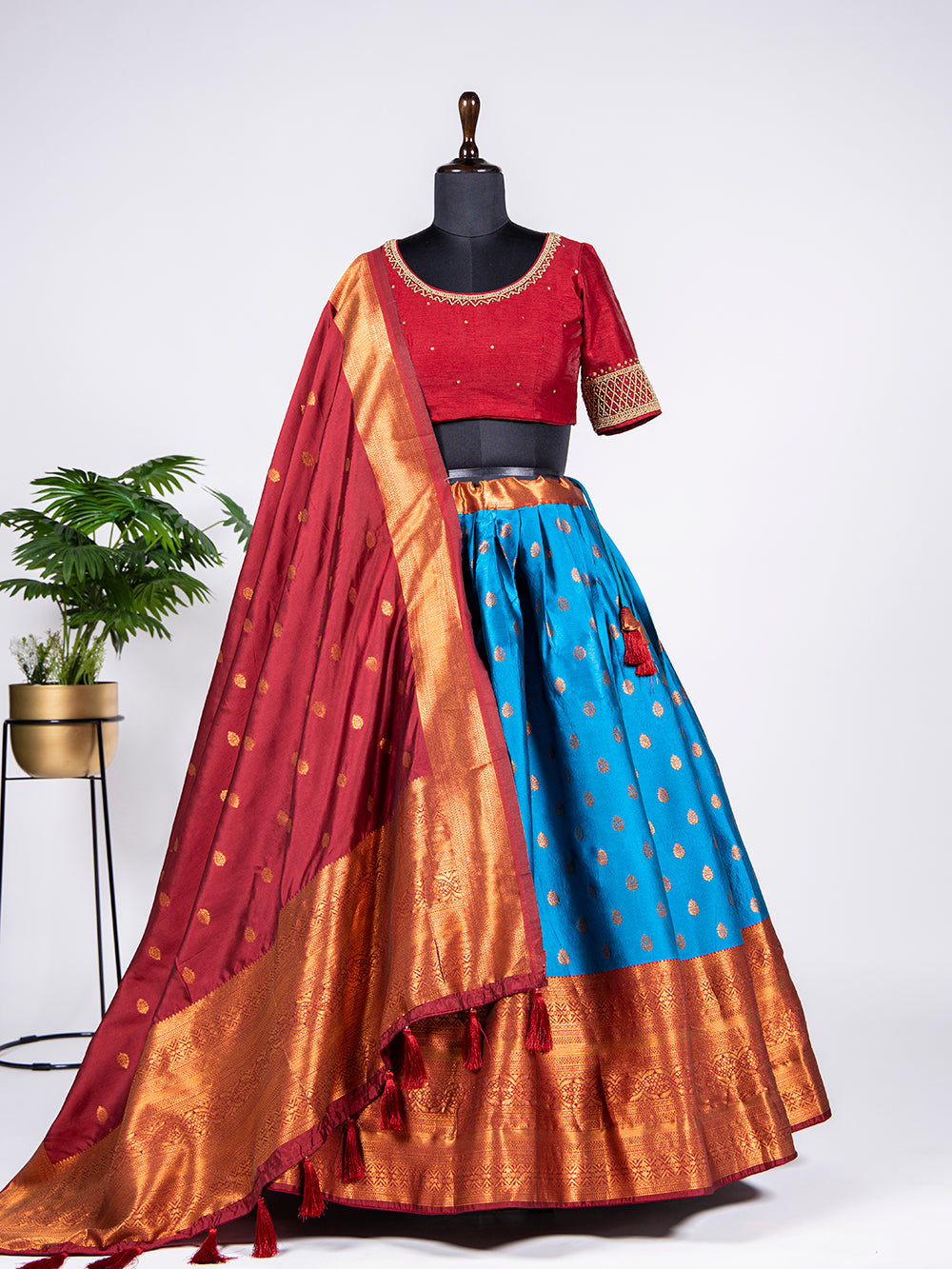 Blue Color Zari Weaving Work Jacquard Lehenga Choli