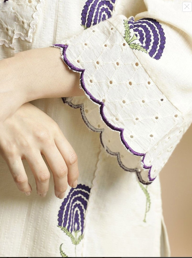 Blue Cotton Kurta Palazzo Set with Floral Print & Bell Sleeves
