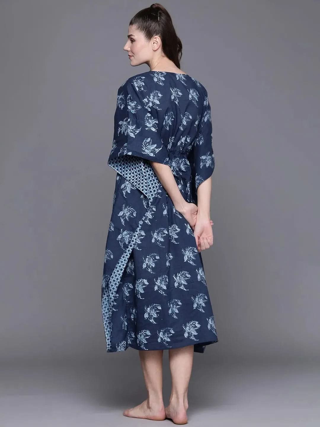 Anouk Blue Cotton Printed Kaftan Nightdress
