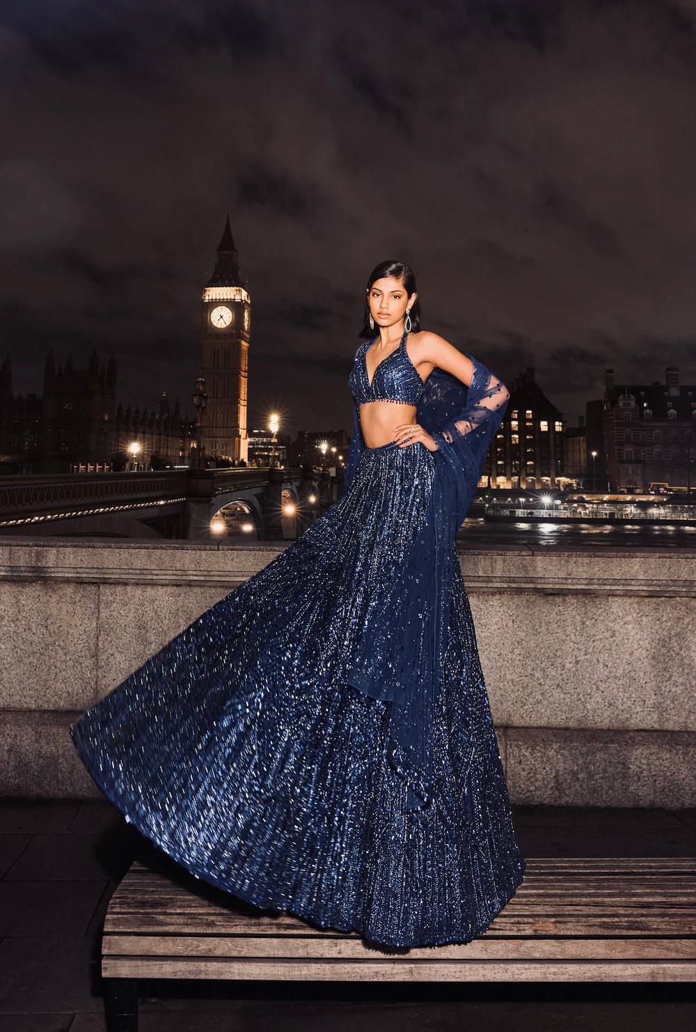 Blue Designer Net Sequins & Dori Work Lehenga Set