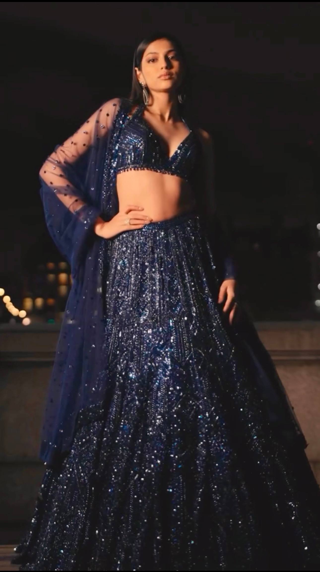 Blue Designer Net Sequins & Dori Work Lehenga Set