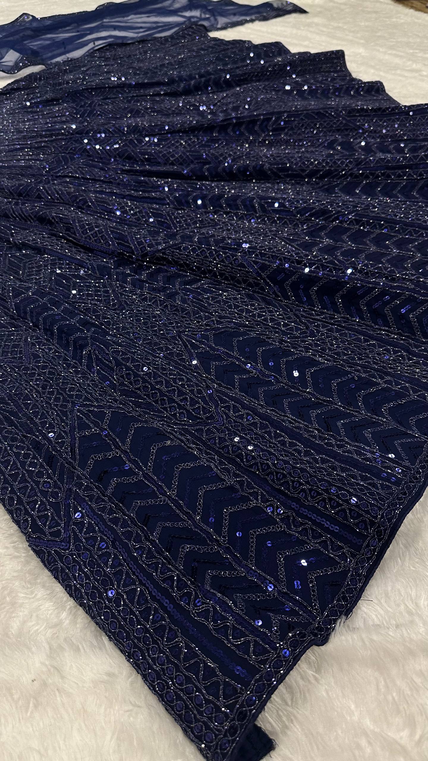 Blue Designer Net Sequins & Dori Work Lehenga Set