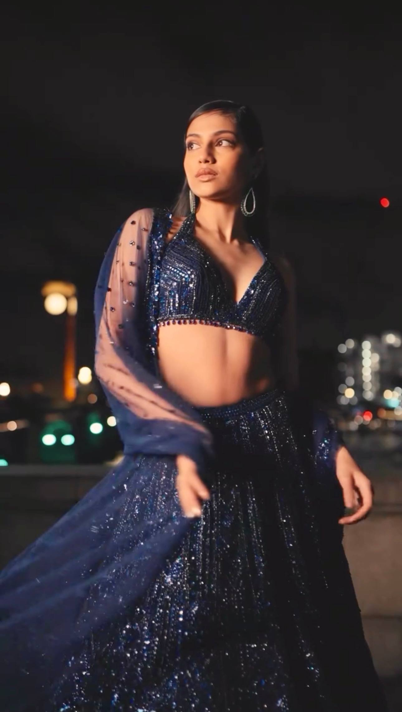 Blue Designer Net Sequins & Dori Work Lehenga Set