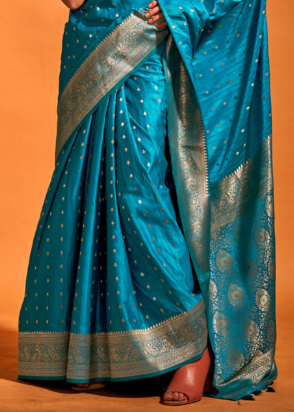 Blue Designer Satin Silk Saree with Blouse Piece