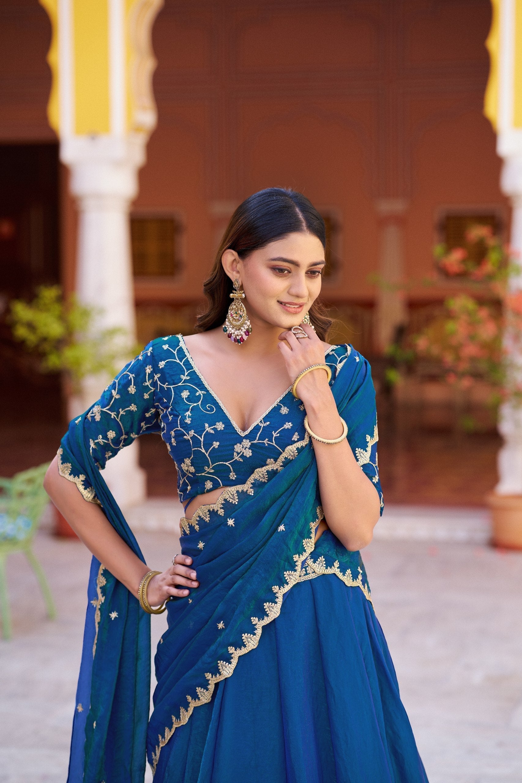 Blue Designer Sequins Lehenga Set