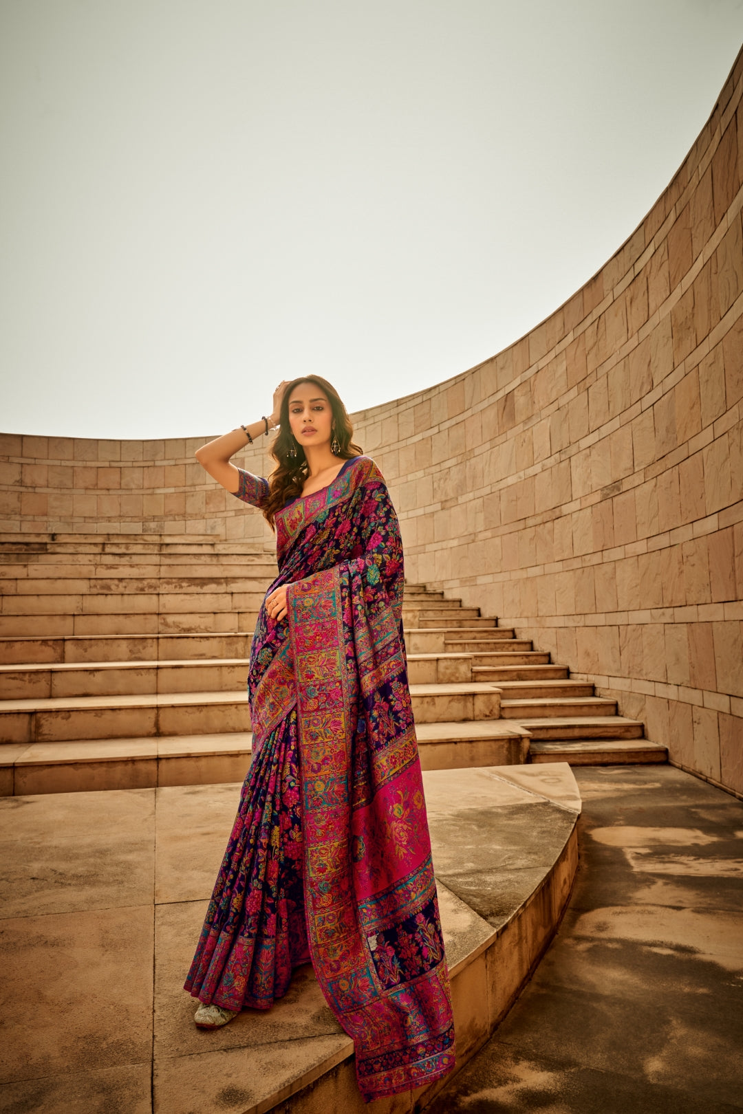 Blue Digital Print Elegant Bollywood Art Silk Saree with Zari Woven Border