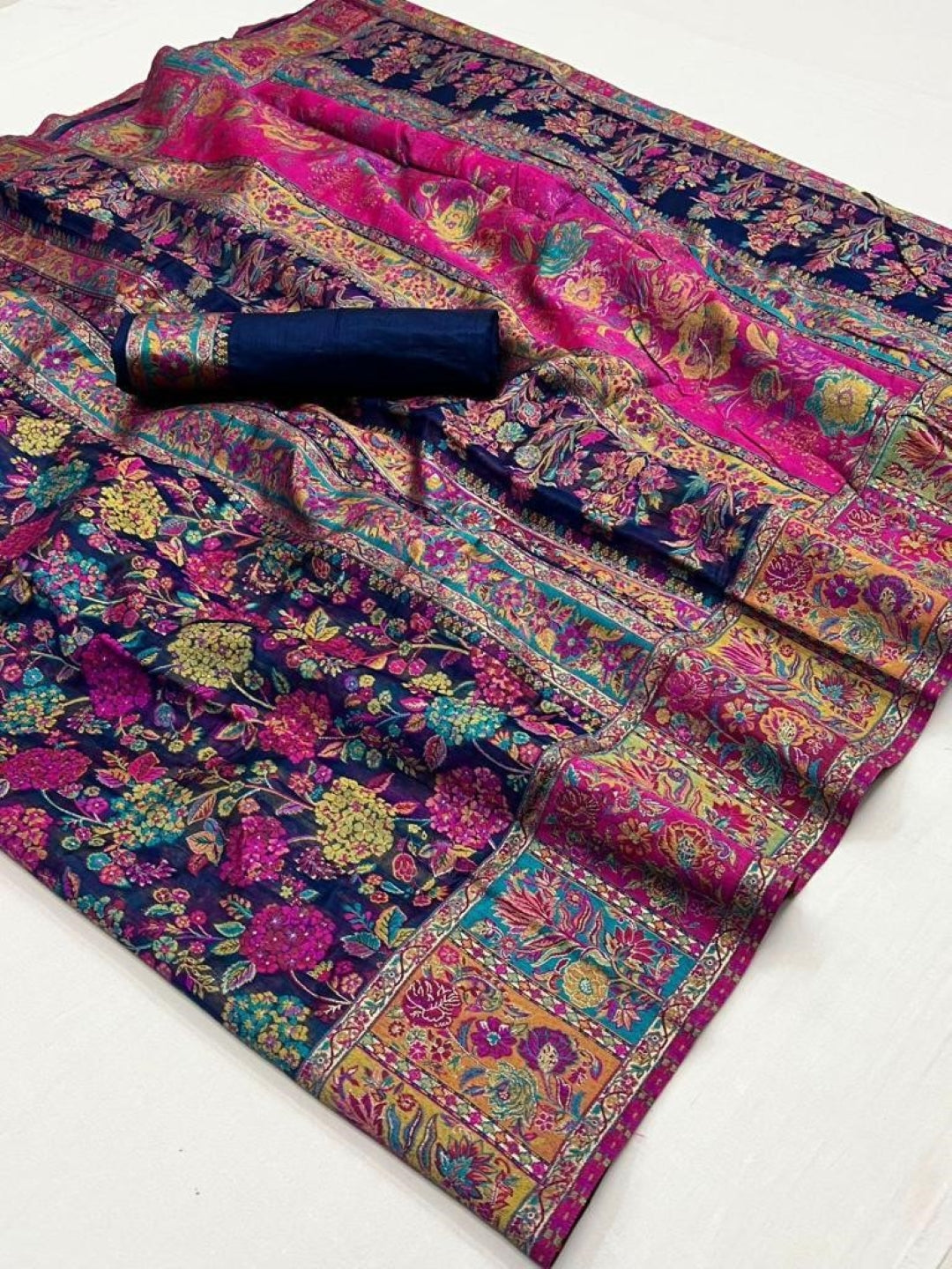Blue Digital Print Elegant Bollywood Art Silk Saree with Zari Woven Border