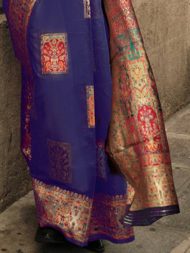 Blue Elegant Banarasi Silk Blend Woven Saree with Unstitched Blouse Piece