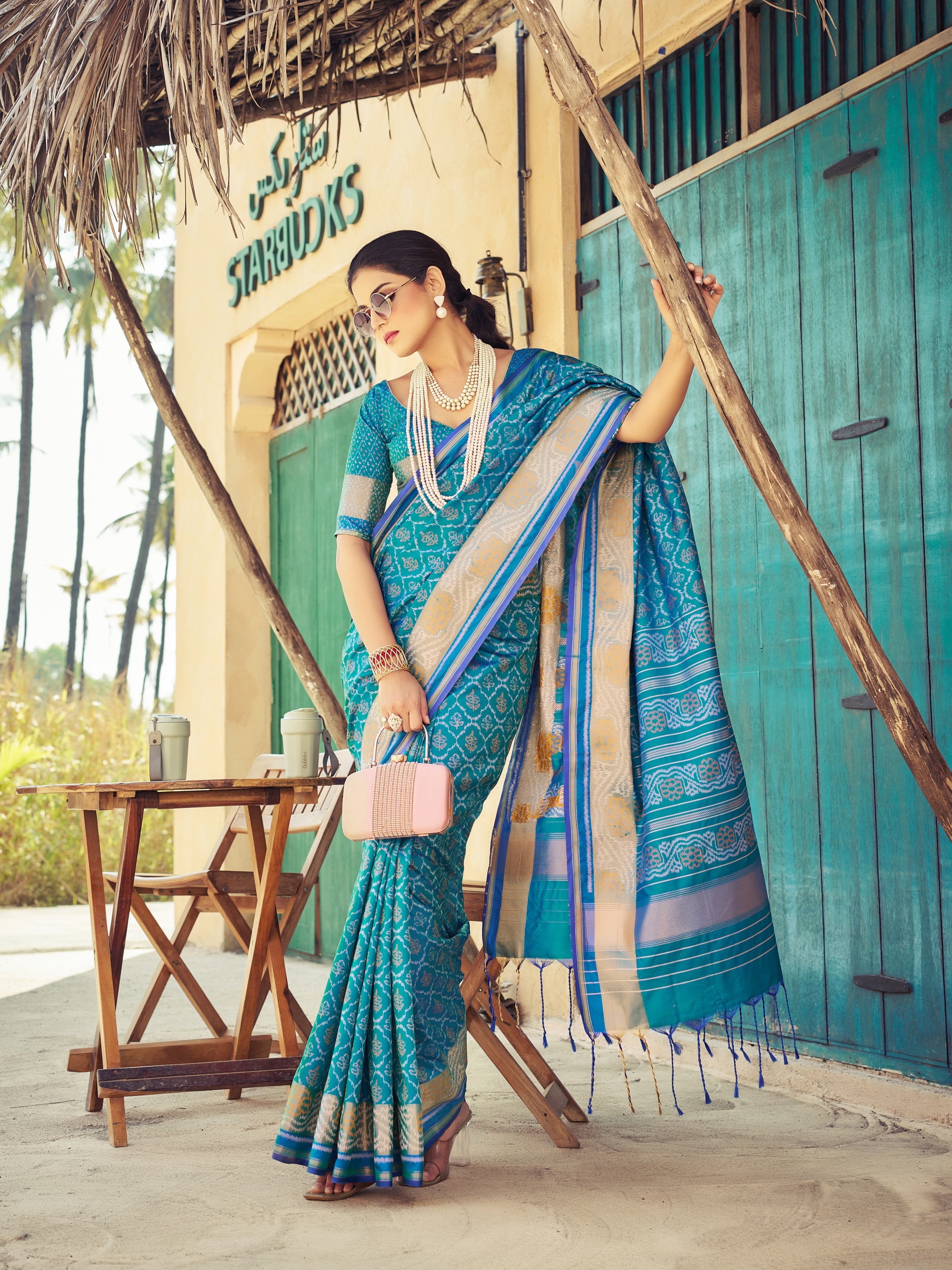 Blue Elegant Cotton Blend Saree Daily Wear