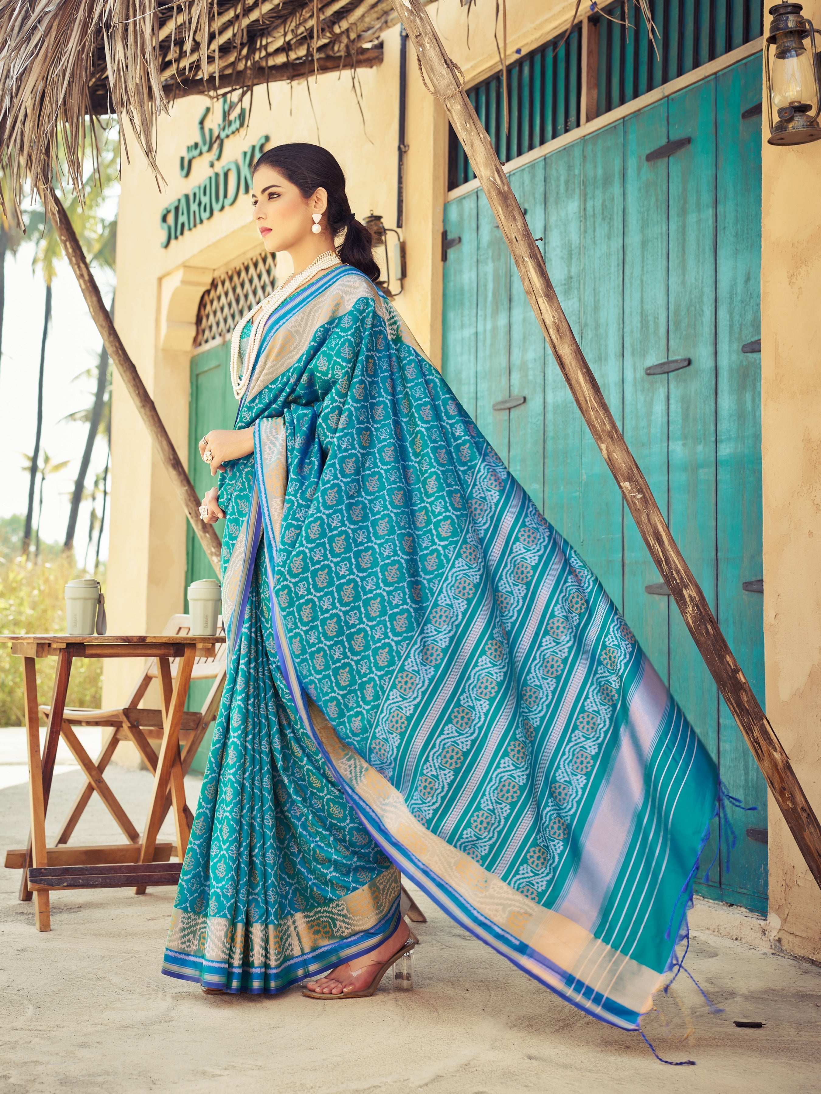 Blue Elegant Cotton Blend Saree Daily Wear