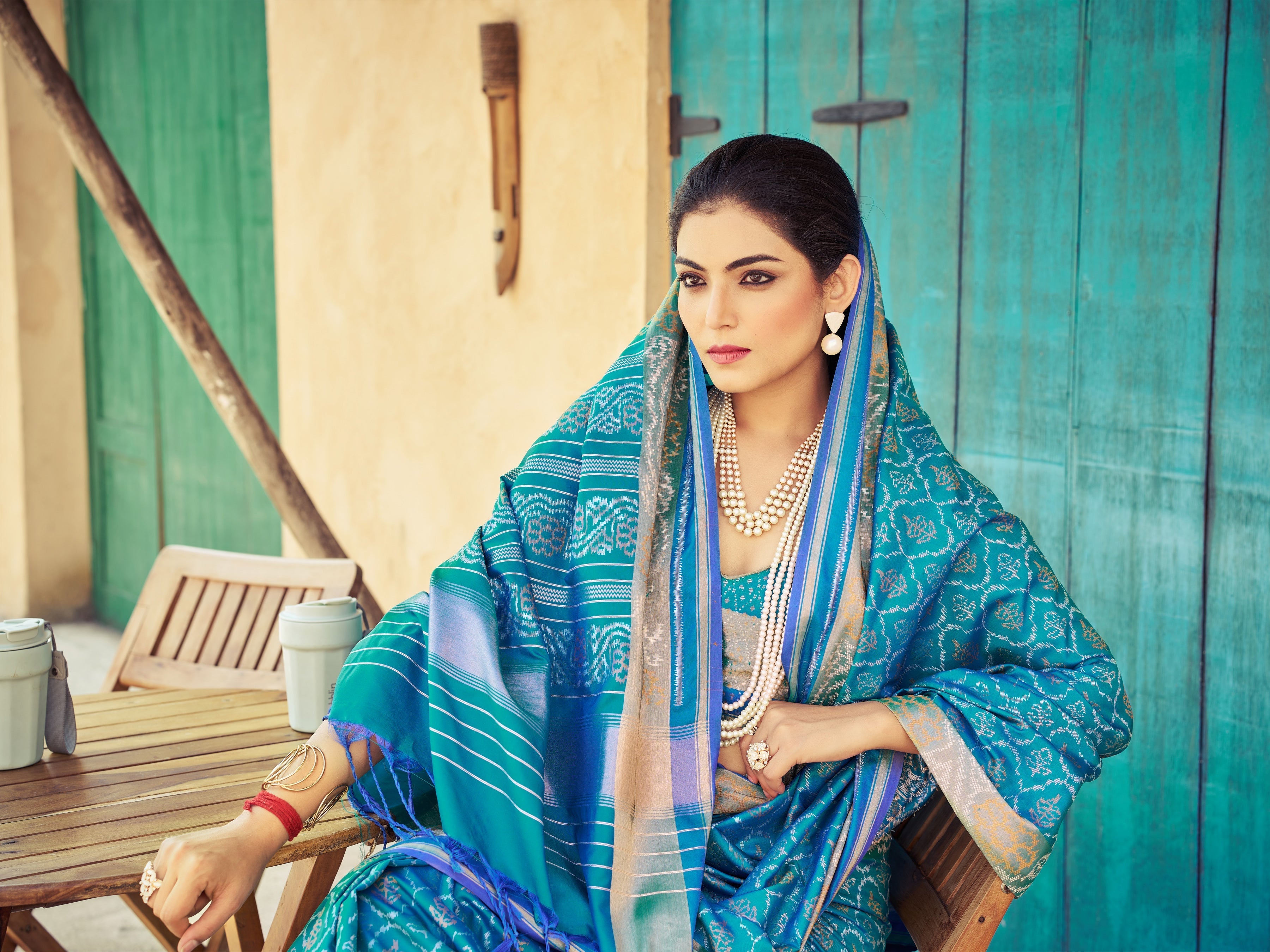 Blue Elegant Cotton Blend Saree Daily Wear